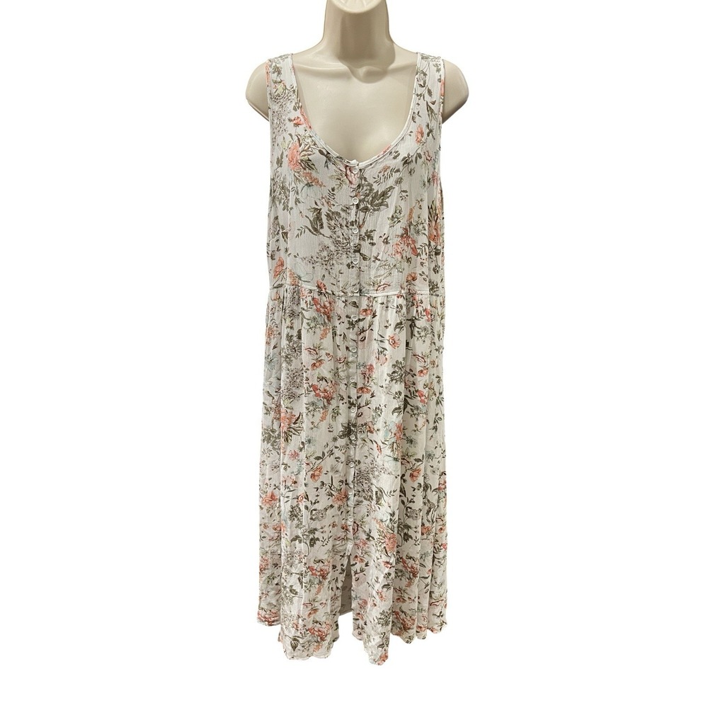 Frye Womens Button Front Maxi Dress Sz XXL White Floral  Scoop Neck Sleeveless